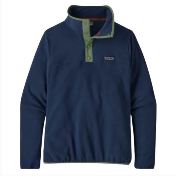 Patagonia Micro D Fleece Pullover in Stone Blue with Green Trim - Picture 2 of 6